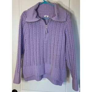 Aerie Chunky Knit Chenille Quarter Zip Lavender Pull Over Sweater XXS